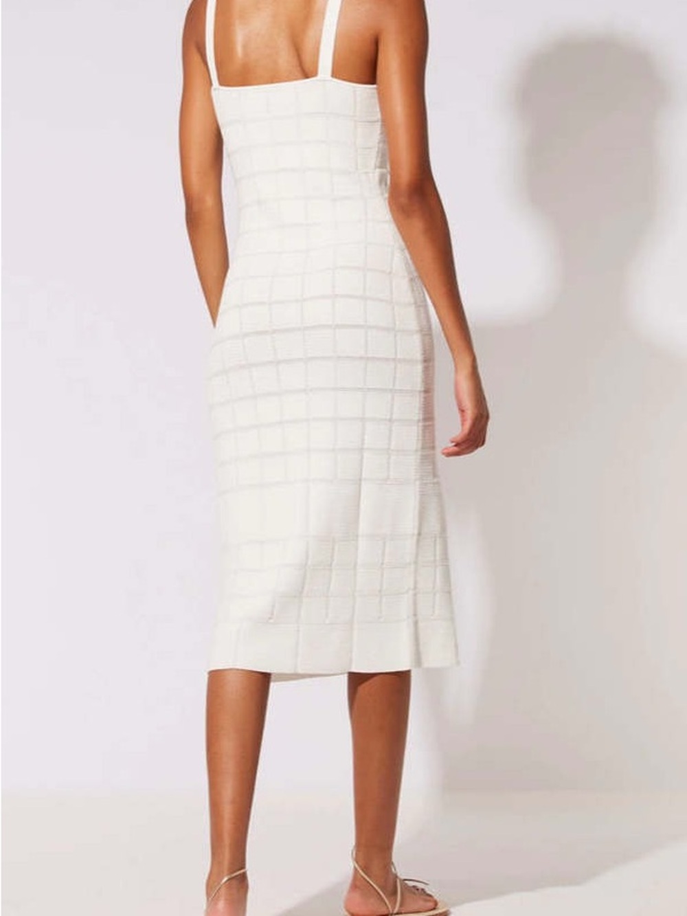 Solid and Striped White Square-Knit Midi Dress NWT - Women Medium